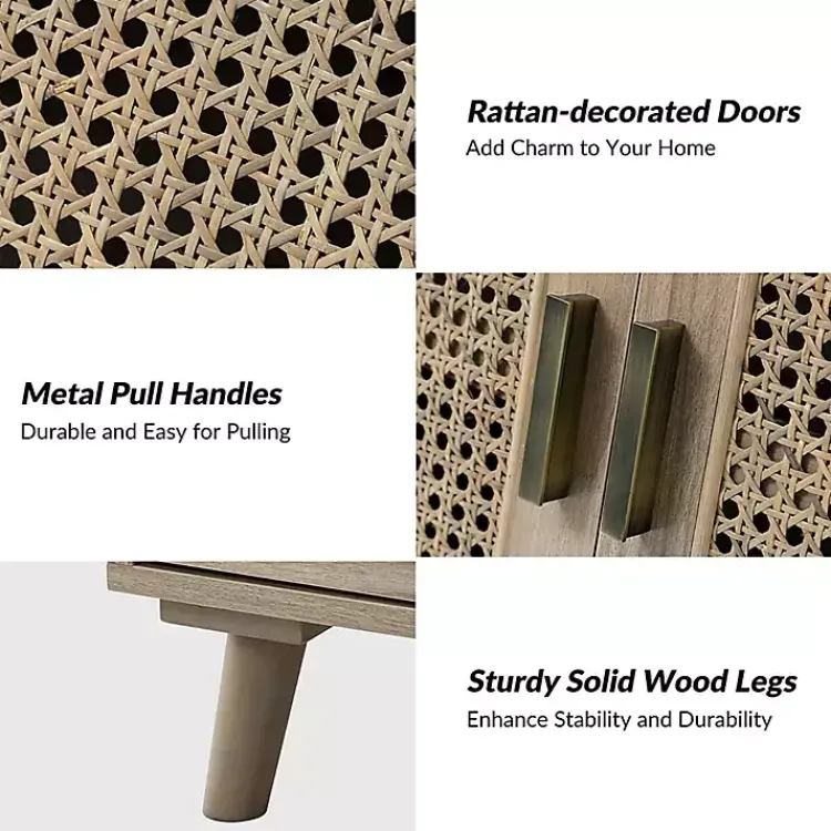 Cabinets & Sideboards-Kirklands Home Natural Wood and Rattan Carpinteria Cabinet Brown