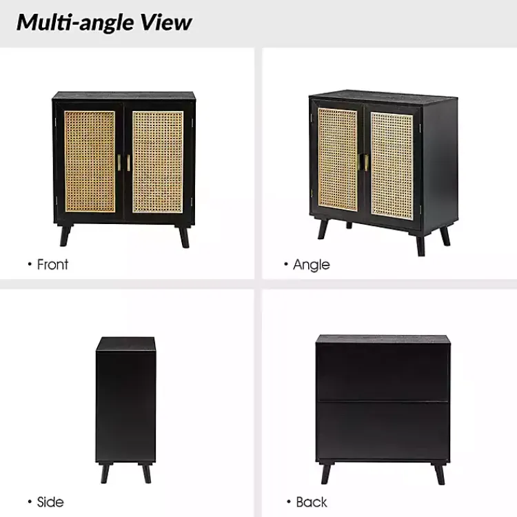 Cabinets & Sideboards-Kirklands Home Wood and Rattan Carpinteria Cabinet Black