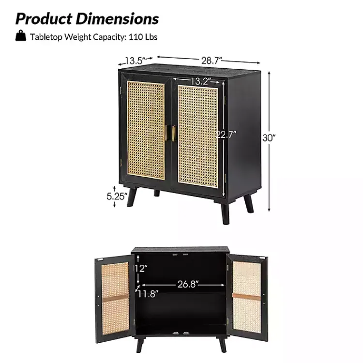 Cabinets & Sideboards-Kirklands Home Wood and Rattan Carpinteria Cabinet Black