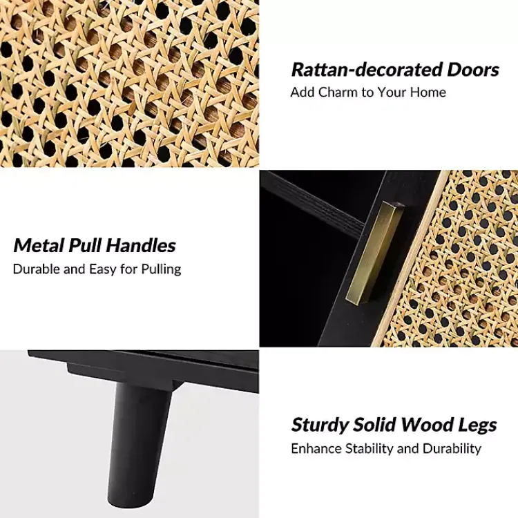 Cabinets & Sideboards-Kirklands Home Wood and Rattan Carpinteria Cabinet Black