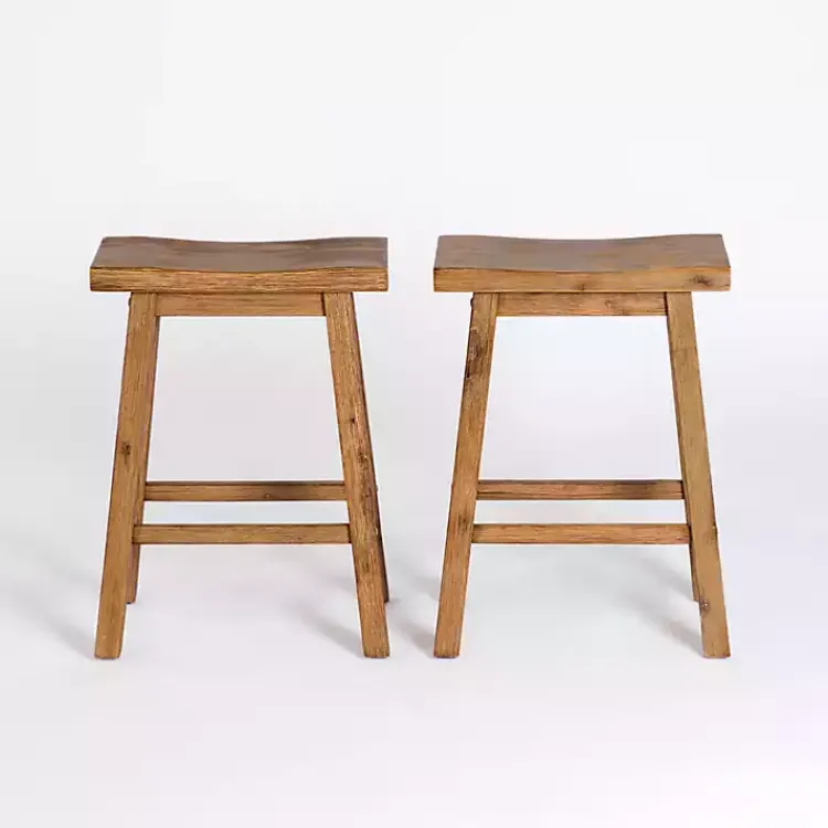 Bar Stools & Counter Height Stools-Kirklands Home Barnwood Sonoma Saddle Counter Stools, Set of 2 Brown