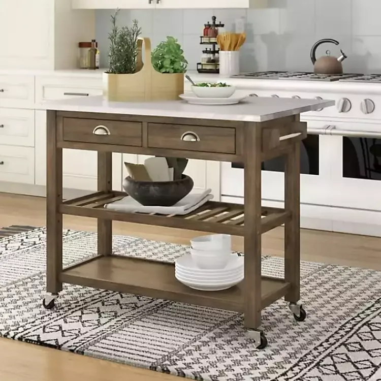 Kitchen Islands & Bar Carts-Kirklands Home Wire Brush Sonoma Drop Leaf Kitchen Island Brown
