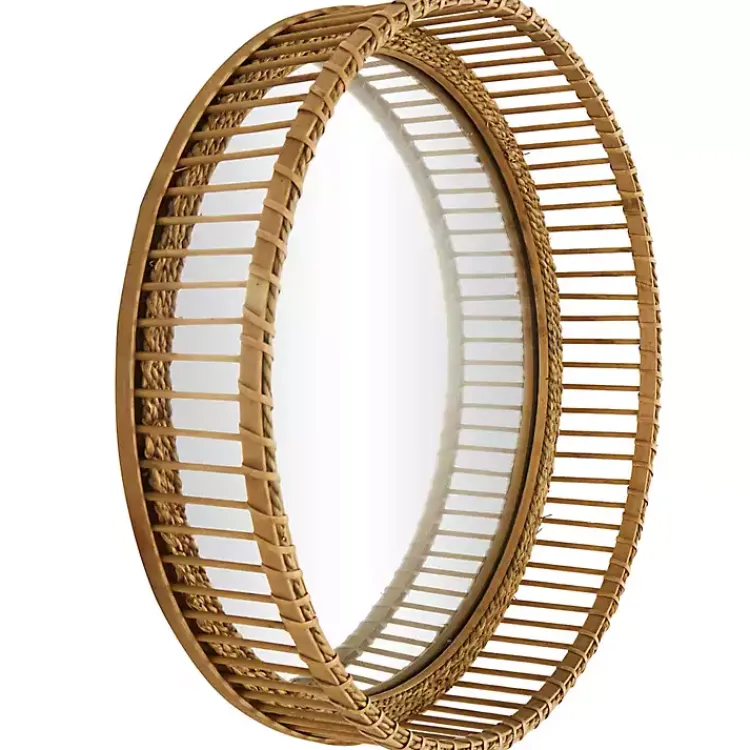 Decorative Mirrors-Kirklands Home Round Seagrass and Bamboo Wall Mirror