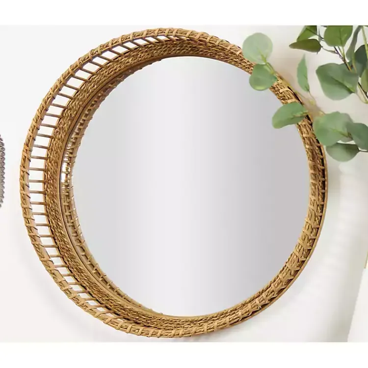 Decorative Mirrors-Kirklands Home Round Seagrass and Bamboo Wall Mirror