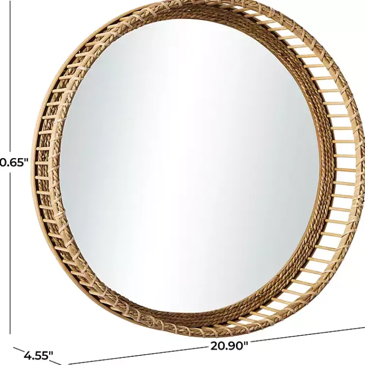 Decorative Mirrors-Kirklands Home Round Seagrass and Bamboo Wall Mirror