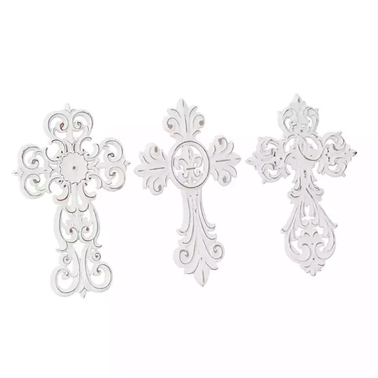 Wall Plaques-Kirklands Home Wood Wall Cross Wall Plaques, Set of 3 White