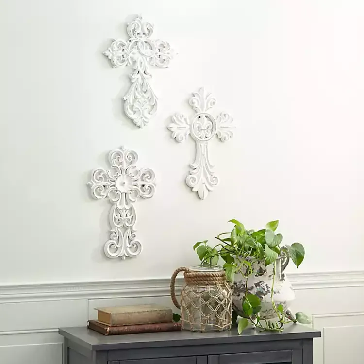 Wall Plaques-Kirklands Home Wood Wall Cross Wall Plaques, Set of 3 White