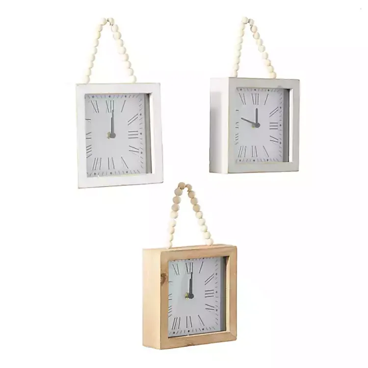 Clocks-Kirklands Home Square Wood Beaded Wall Clocks, Set of 3