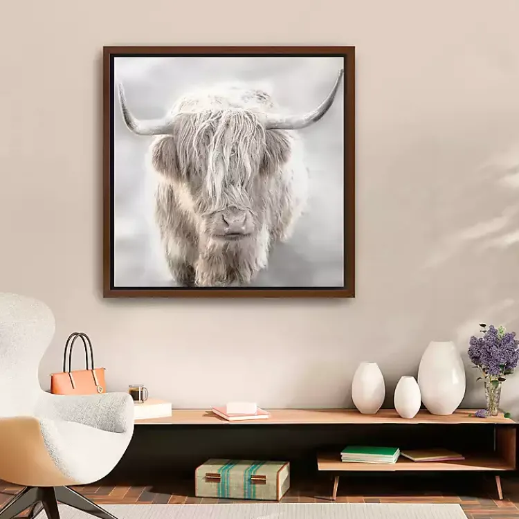 Canvas Art-Kirklands Home Solo Highland Cow Framed Canvas Art Print, 30x30 Gray