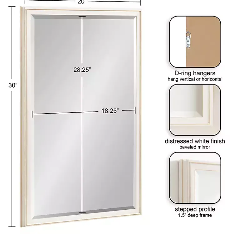 Decorative Mirrors-Kirklands Home White Oakhurst Rectangle Wall Mirror, 30 in.