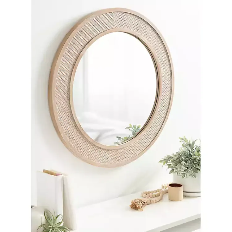 Decorative Mirrors-Kirklands Home Round Natural Rattan Wall Mirror