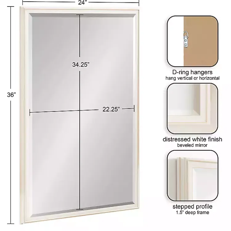 Decorative Mirrors-Kirklands Home White Oakhurst Rectangle Wall Mirror, 36 in.