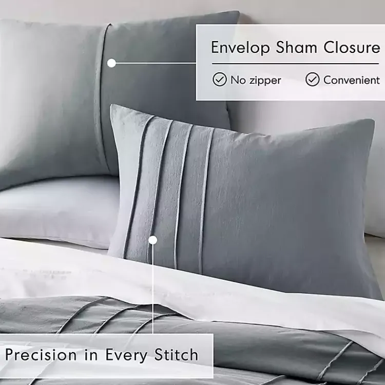 Comforters-Kirklands Home Gray Pleated Grid 3-pc. Queen Comforter Set Blue