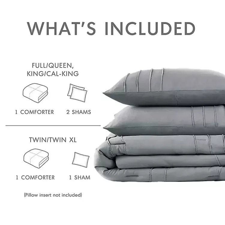 Comforters-Kirklands Home Gray Pleated Grid 3-pc. Queen Comforter Set Blue