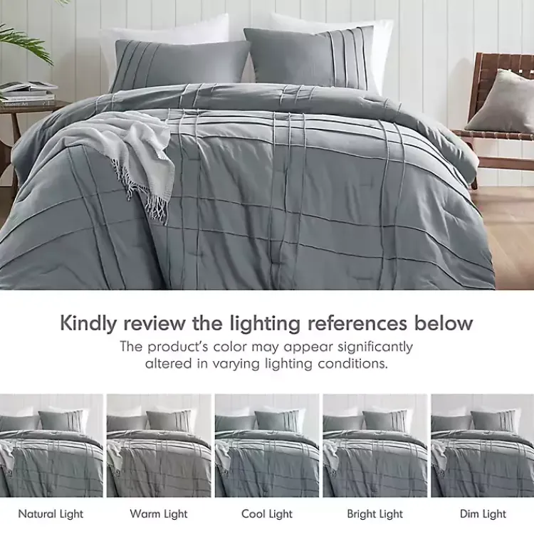 Comforters-Kirklands Home Gray Pleated Grid 3-pc. Queen Comforter Set Blue