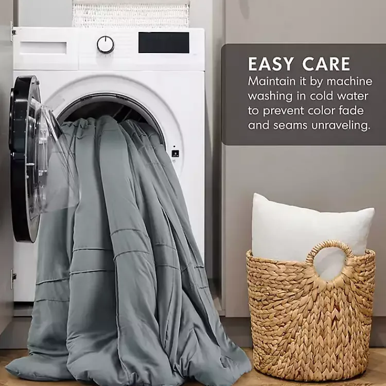 Comforters-Kirklands Home Gray Pleated Grid 3-pc. King Comforter Set Blue