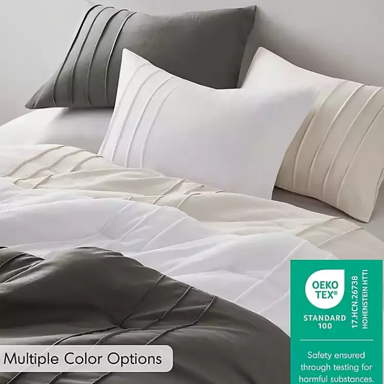 Comforters-Kirklands Home Gray Pleated Grid 3-pc. King Comforter Set Blue