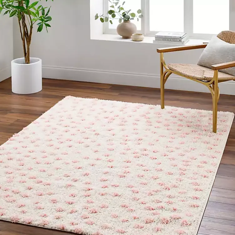 Area Rugs-Kirklands Home Plush Pink Dotted Area Rug, 5x7