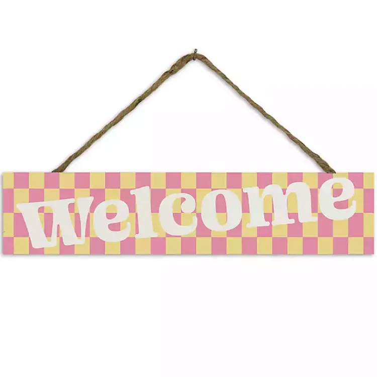 Wall Quotes & Signs-Kirklands Home Welcome Checkered Hanging Wall Sign