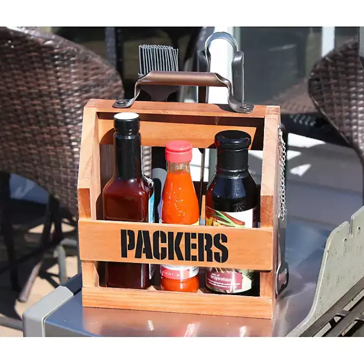 Outdoor Dining-Kirklands Home Green Bay Packers Wooden Condiment Caddy Brown