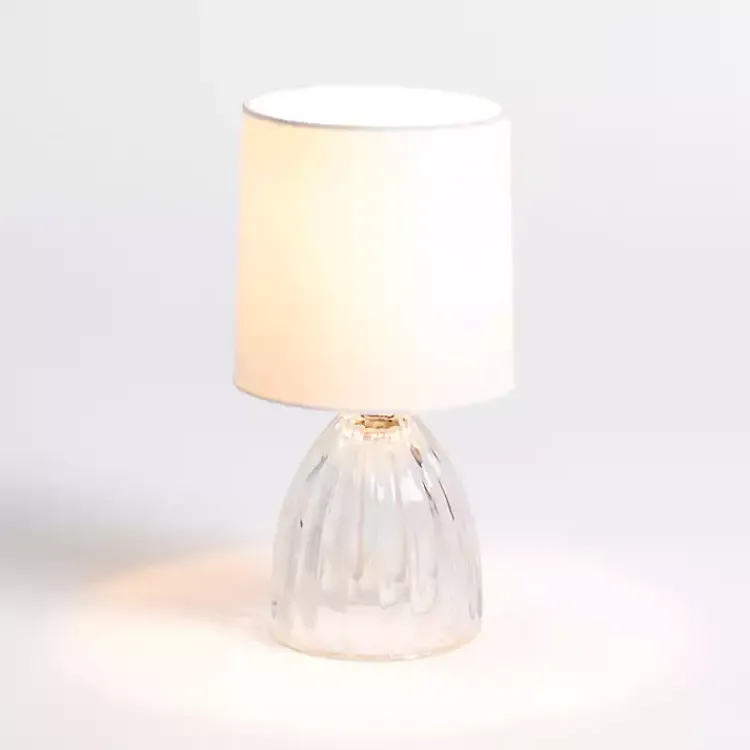 Table Lamps-Kirklands Home Clear Glass Ribbed Dome Mini Table Lamp White
