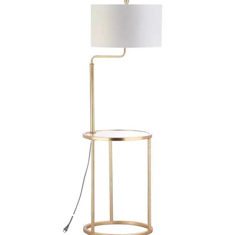 Floor Lamps-Kirklands Home Gold Metal Floor Lamp with Round Side Table White