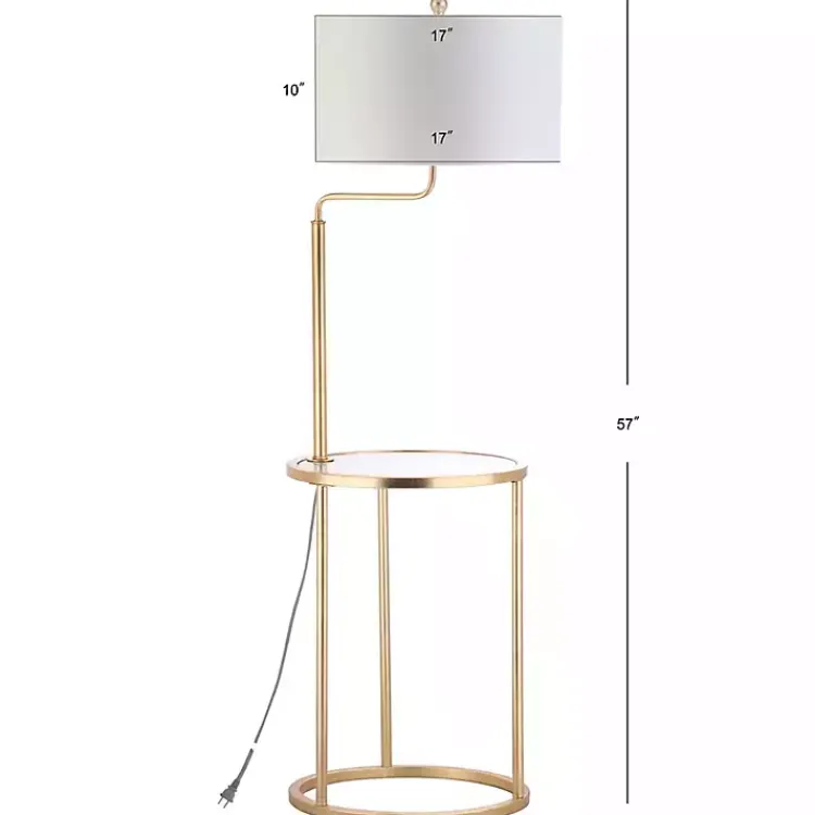 Floor Lamps-Kirklands Home Gold Metal Floor Lamp with Round Side Table White