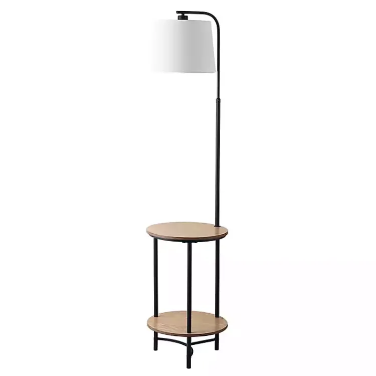 Floor Lamps-Kirklands Home Black Metal Floor Lamp with Wood Shelves White
