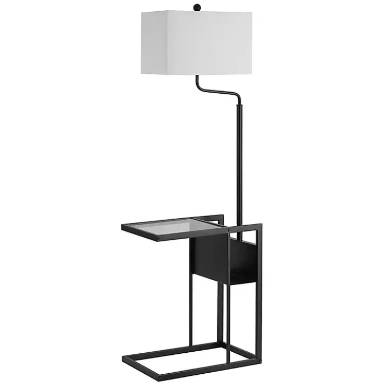 Floor Lamps-Kirklands Home Black Metal Floor Lamp with Glass Tabletop White