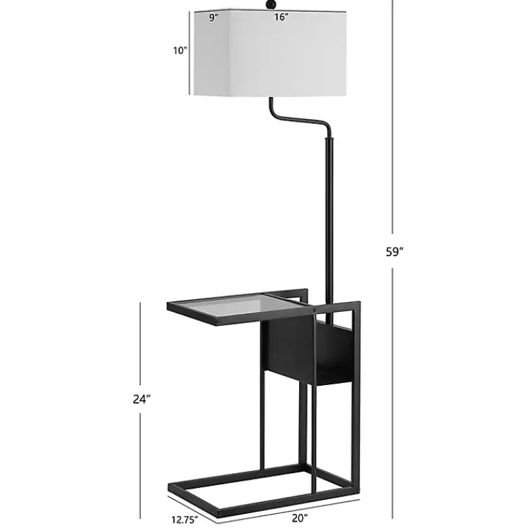 Floor Lamps-Kirklands Home Black Metal Floor Lamp with Glass Tabletop White