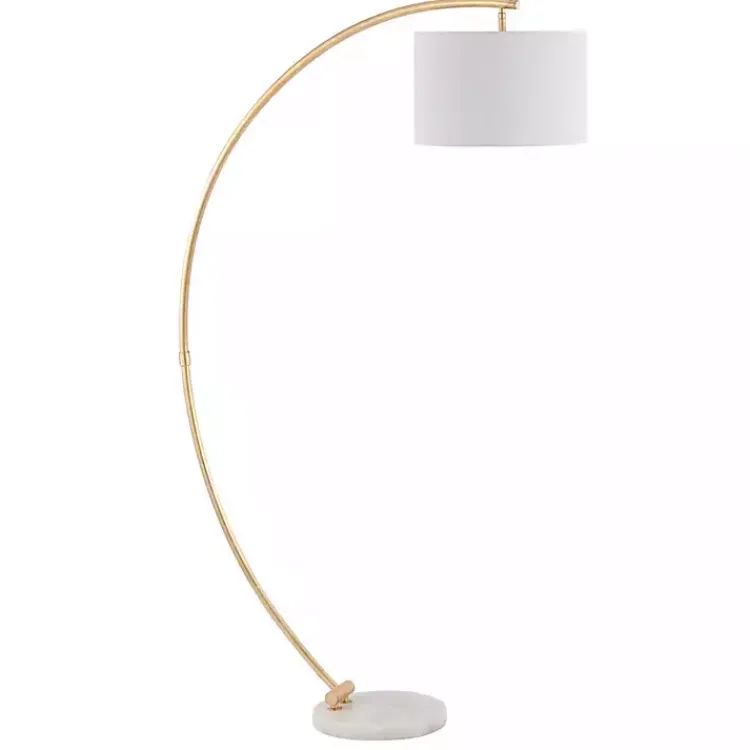 Floor Lamps-Kirklands Home Gold Curved Floor Lamp with Marble Base White