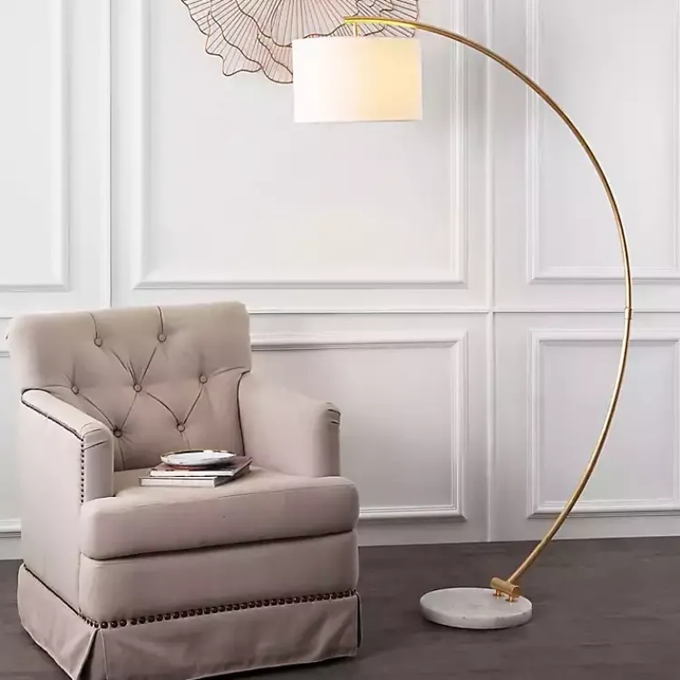 Floor Lamps-Kirklands Home Gold Curved Floor Lamp with Marble Base White