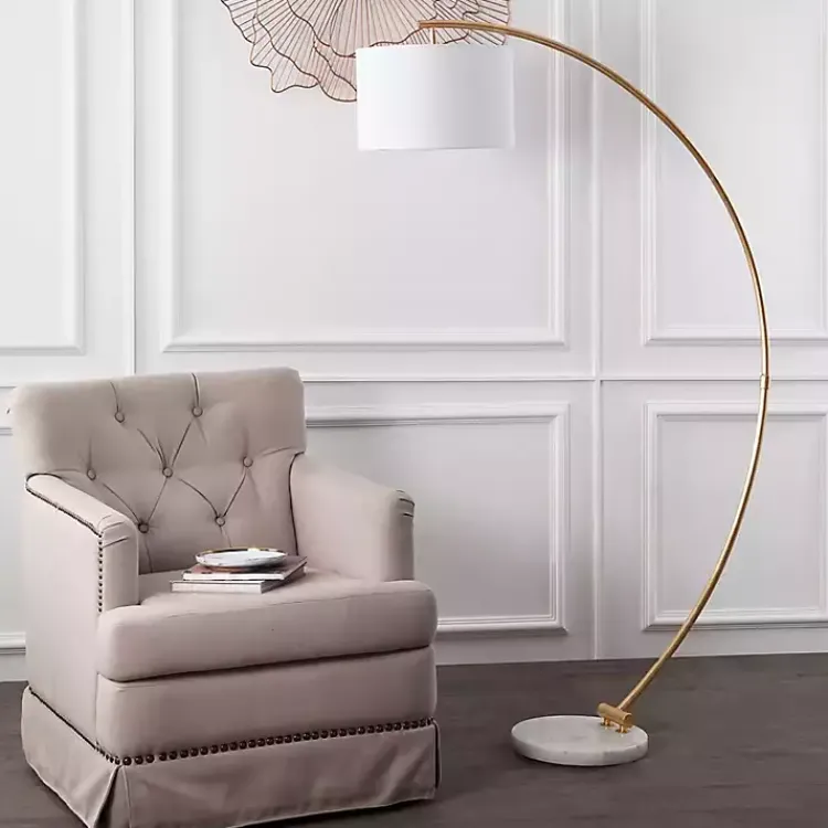 Floor Lamps-Kirklands Home Gold Curved Floor Lamp with Marble Base White