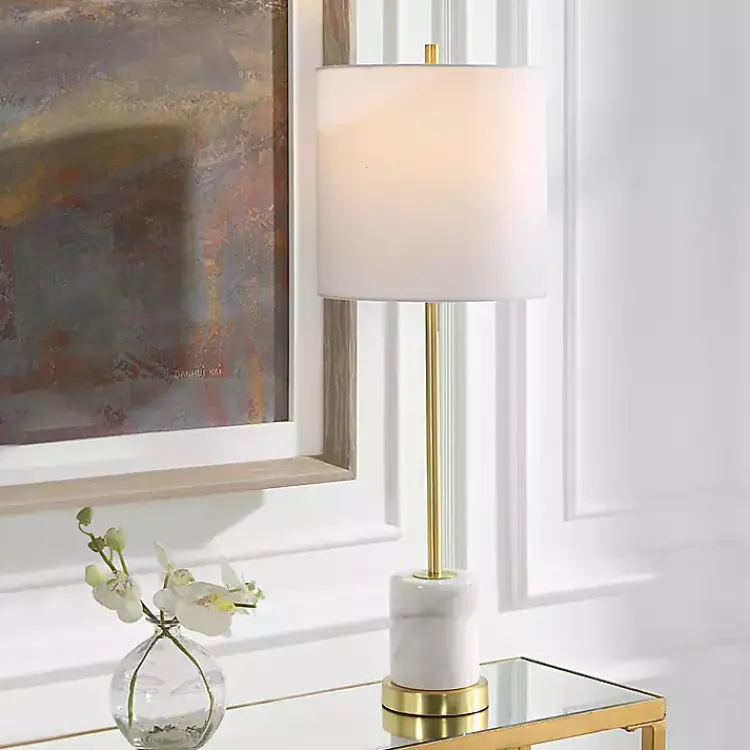 Buffet Lamps-Kirklands Home Marble and Gold Turret Buffet Lamp White