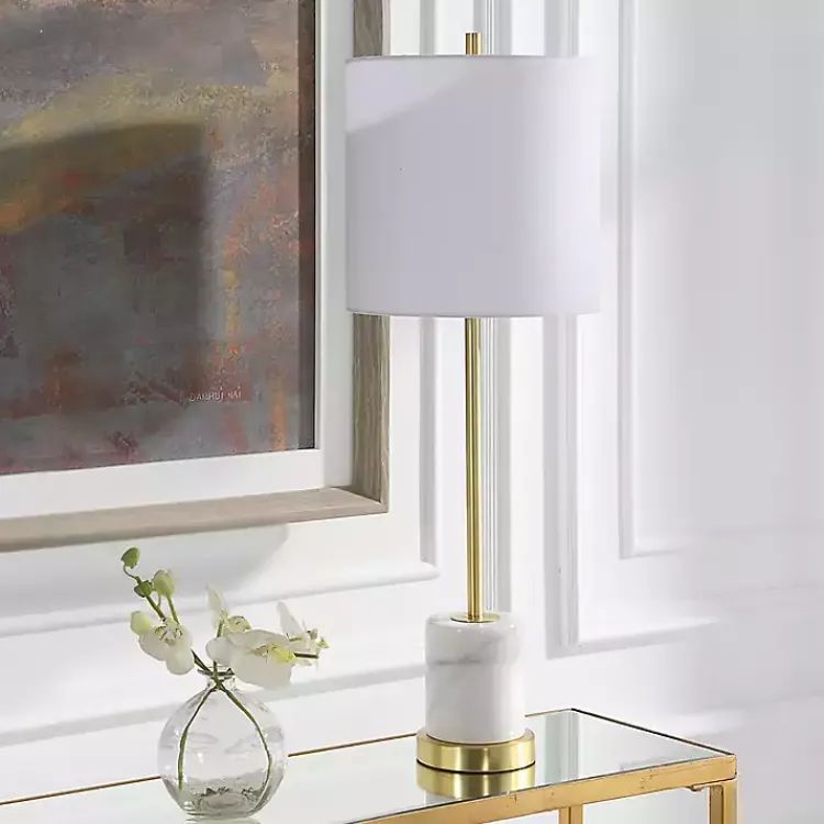 Buffet Lamps-Kirklands Home Marble and Gold Turret Buffet Lamp White