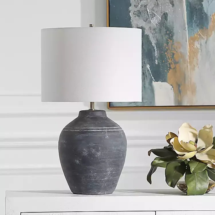 Table Lamps-Kirklands Home Weathered Black Ceramic Rhys Table Lamp White