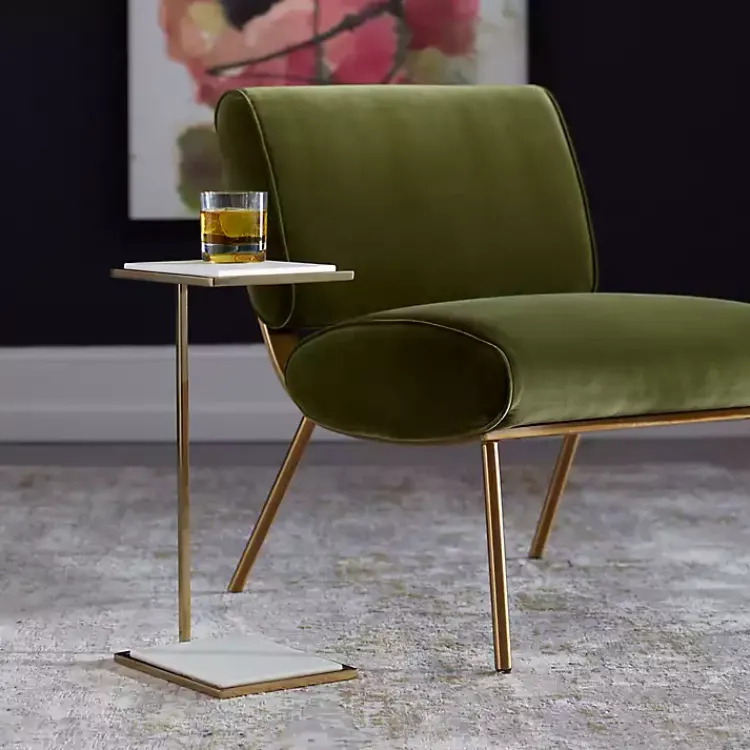 Accent & End Tables-Kirklands Home Gold Elevated Marble Accent Table White