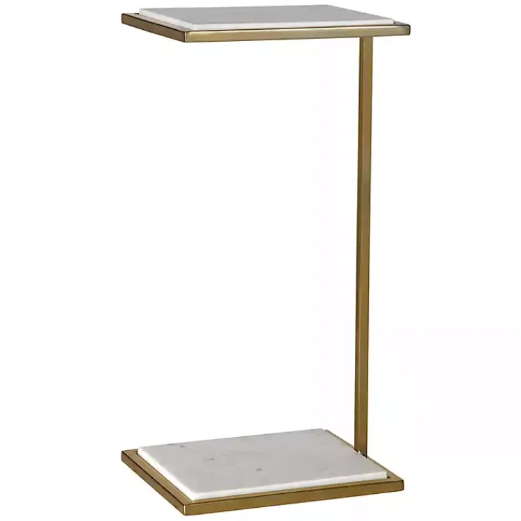 Accent & End Tables-Kirklands Home Gold Elevated Marble Accent Table White