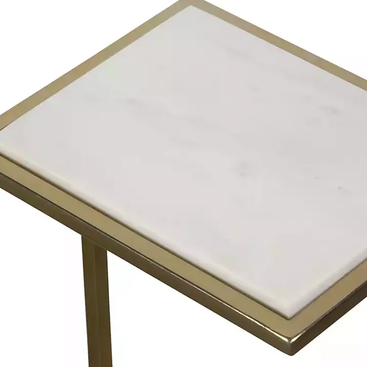 Accent & End Tables-Kirklands Home Gold Elevated Marble Accent Table White