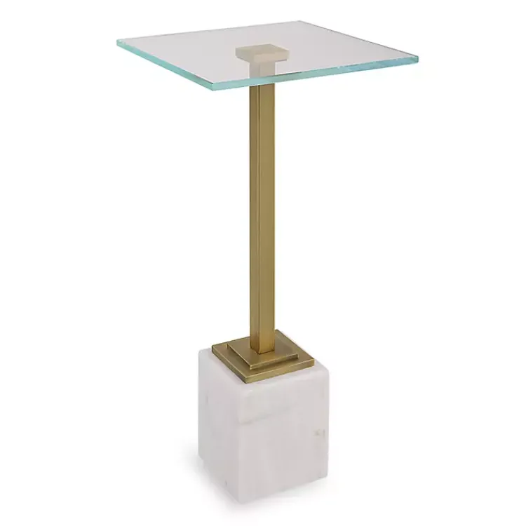 Accent & End Tables-Kirklands Home Square Glass and Marble Accent Table White