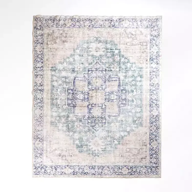 Area Rugs-Kirklands Home Lara Blue Medallion Washable Area Rug, 8x10