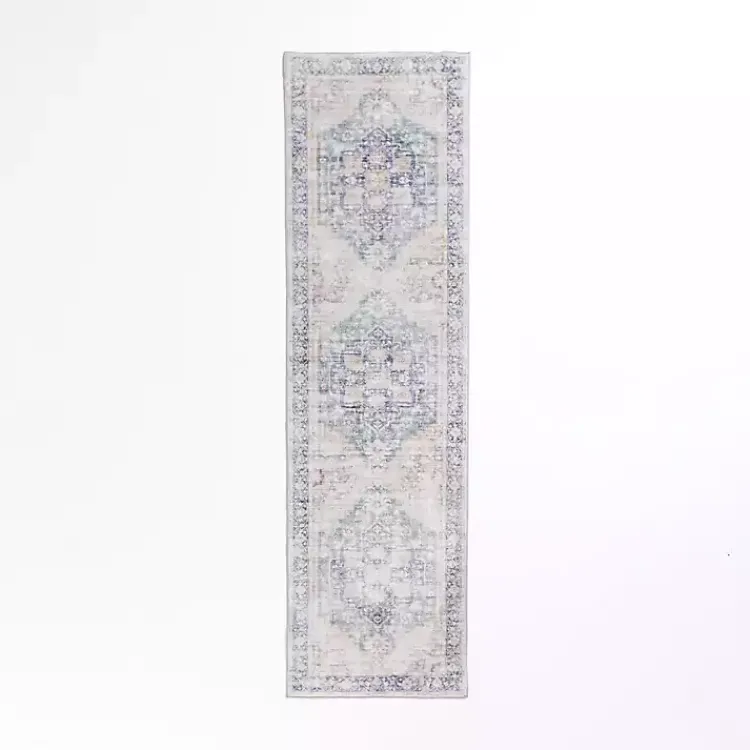 Area Rugs-Kirklands Home Lara Blue Medallion Washable Runner, 2x7