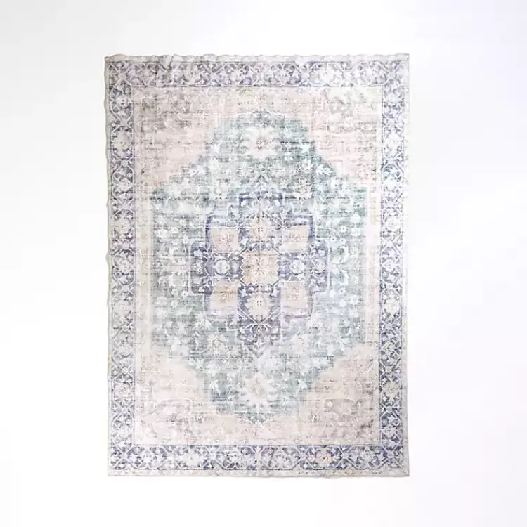 Area Rugs-Kirklands Home Lara Blue Medallion Washable Area Rug, 5x8
