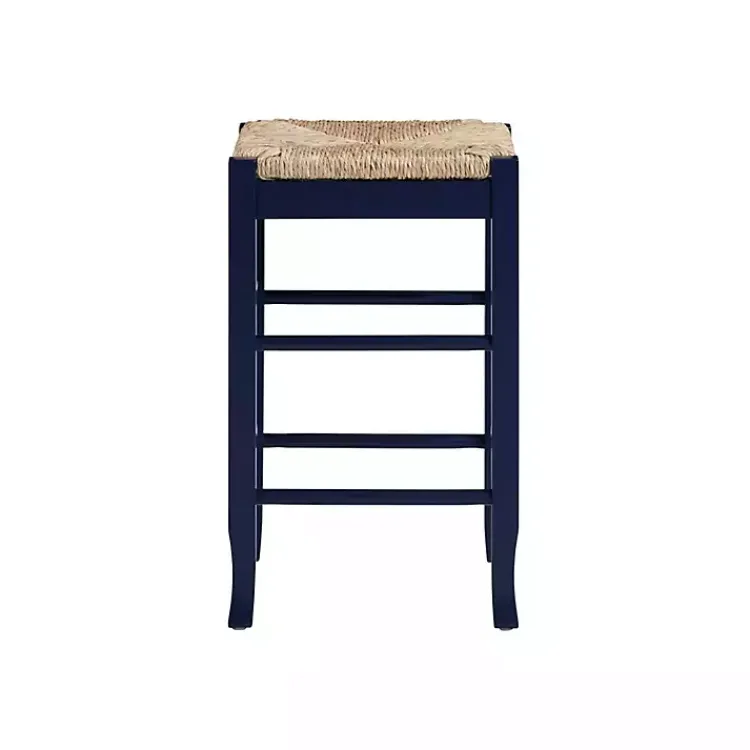 Bar Stools & Counter Height Stools-Kirklands Home Navy Handwoven Square Wooden Counter Stool Blue