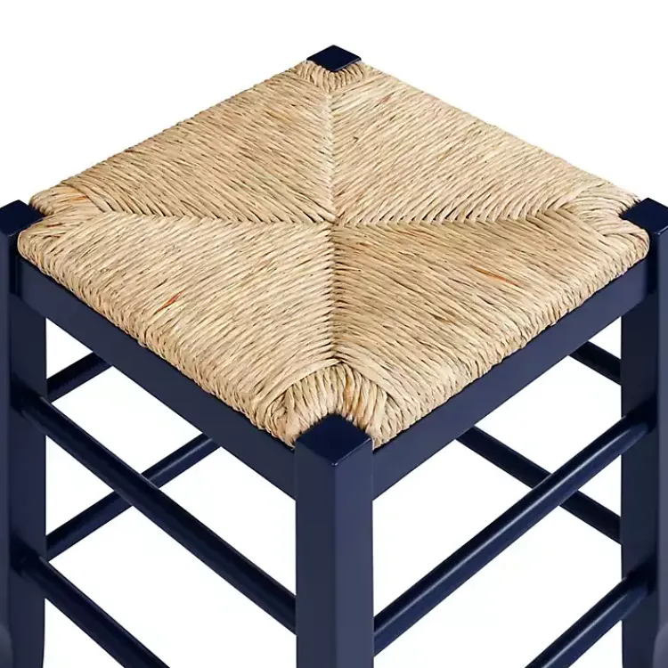 Bar Stools & Counter Height Stools-Kirklands Home Navy Handwoven Square Wooden Counter Stool Blue