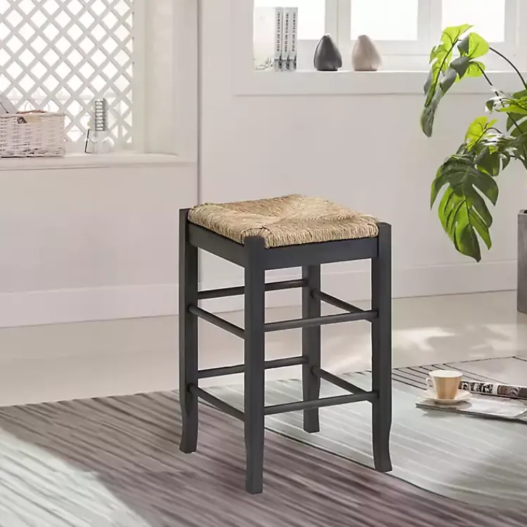 Bar Stools & Counter Height Stools-Kirklands Home Handwoven Square Wooden Counter Stool Gray