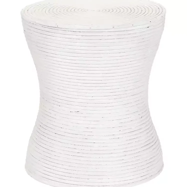 Accent & End Tables-Kirklands Home Ribbed Rattan Round Accent Table White