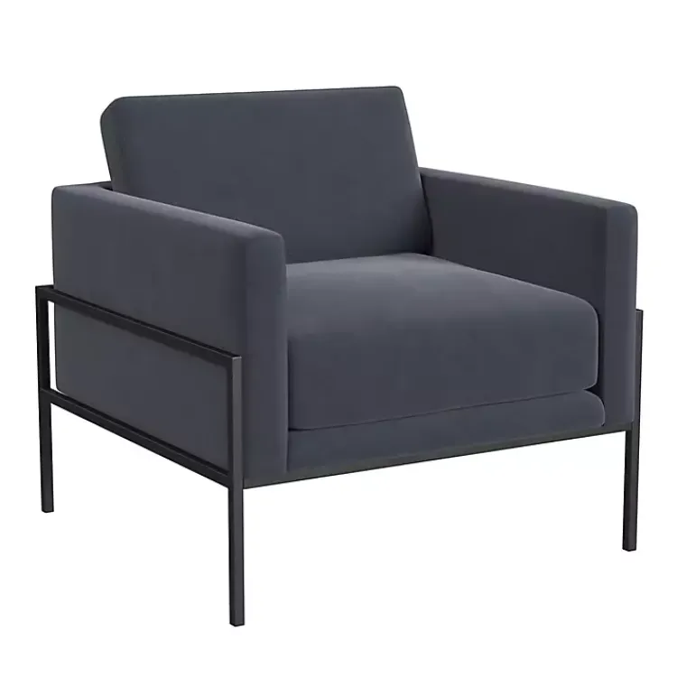 Accent Chairs-Kirklands Home Dark Velvet Black Metal Accent Chair Blue