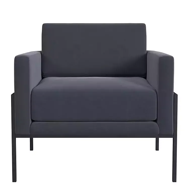 Accent Chairs-Kirklands Home Dark Velvet Black Metal Accent Chair Blue