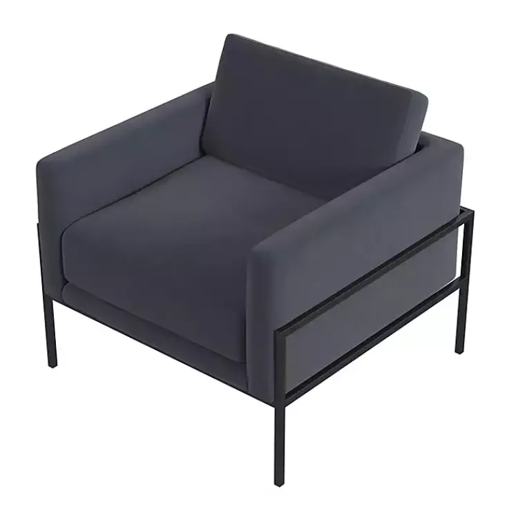 Accent Chairs-Kirklands Home Dark Velvet Black Metal Accent Chair Blue